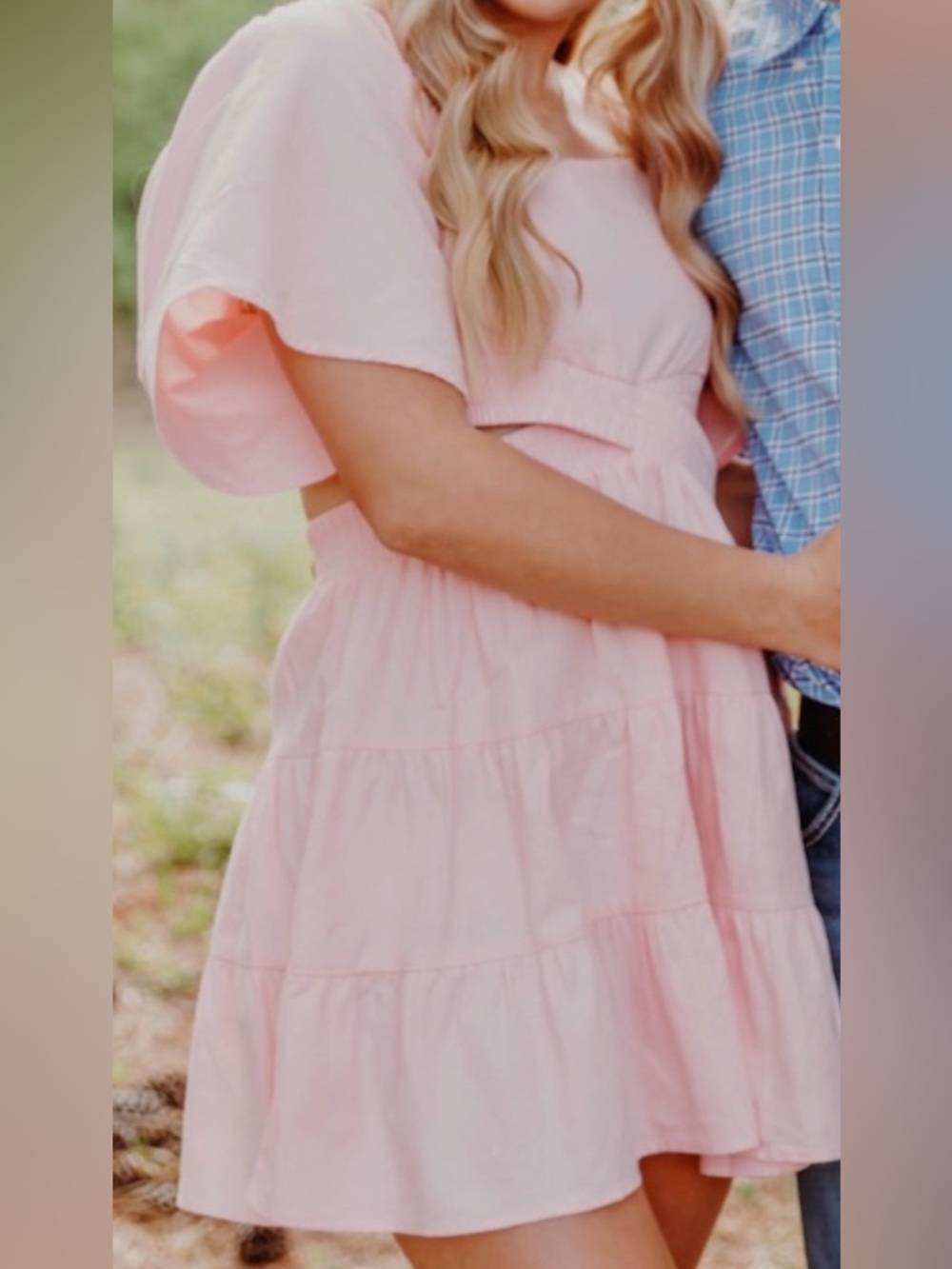 Pink Tiered Flutter-Sleeve Dress
